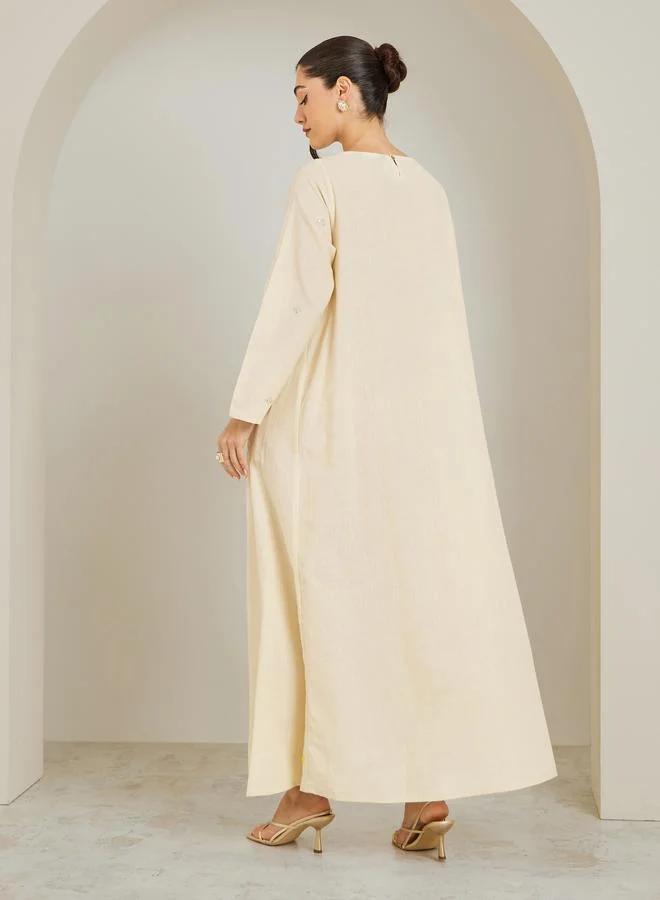 Amirah  Women Cream Embroidered A-Line Jalabiya for Women | Best Price UAE
